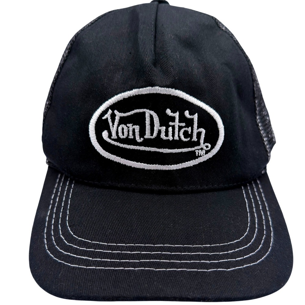 Von Dutch Trucker Hat Black White Embroidered Logo Mesh Snapback Y2K Hat